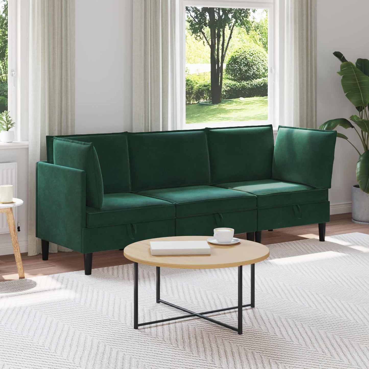 Woonkamer Meubelset met kussen 3 pcs Donkergroen Fluweel