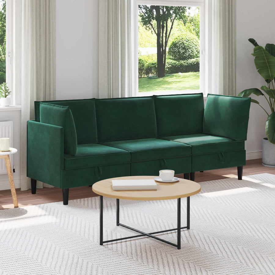 Woonkamer Meubelset met kussen 3 pcs Donkergroen Fluweel