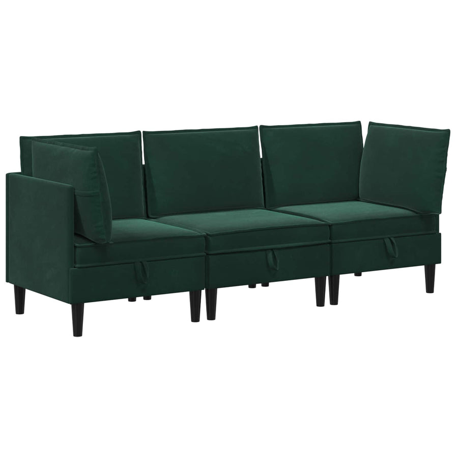 Woonkamer Meubelset met kussen 3 pcs Donkergroen Fluweel