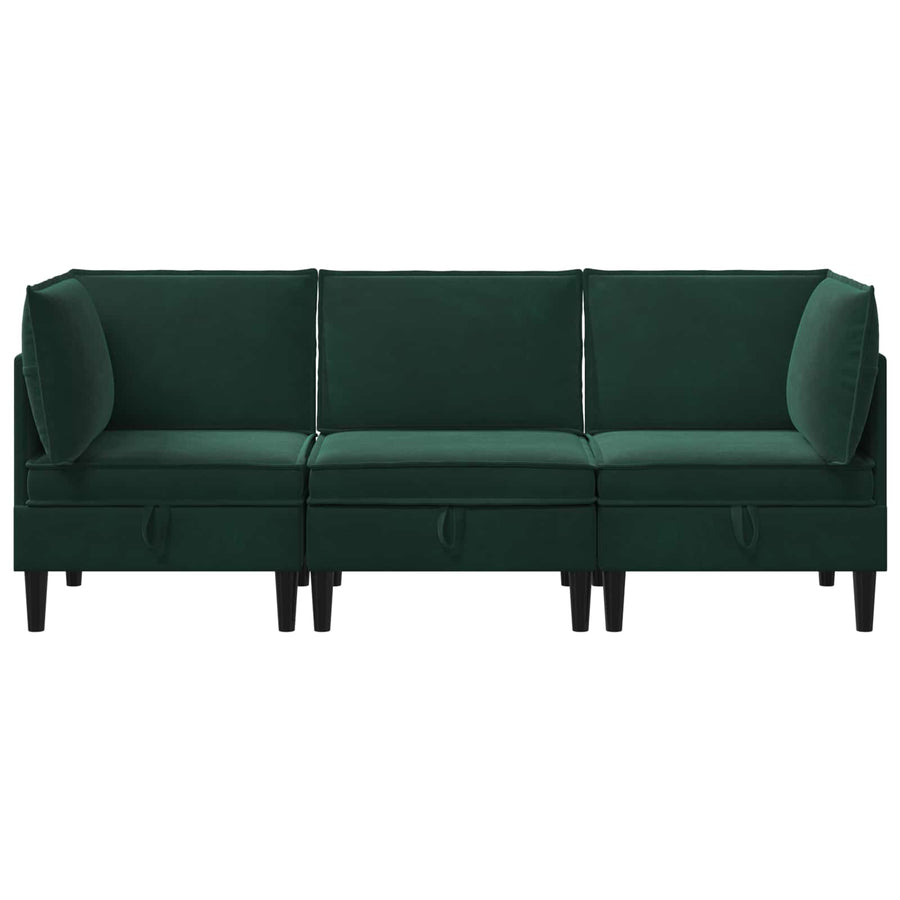 Woonkamer Meubelset met kussen 3 pcs Donkergroen Fluweel