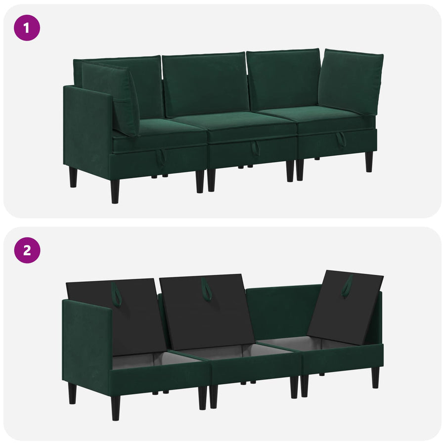 Woonkamer Meubelset met kussen 3 pcs Donkergroen Fluweel
