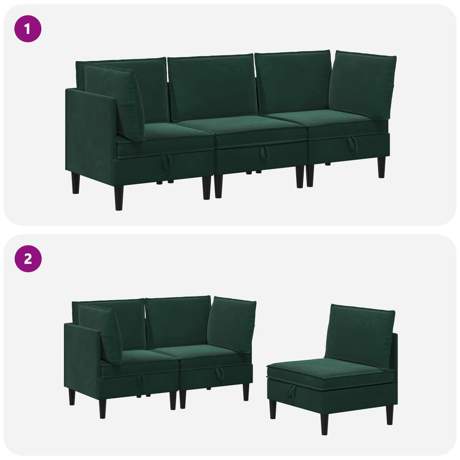 Woonkamer Meubelset met kussen 3 pcs Donkergroen Fluweel