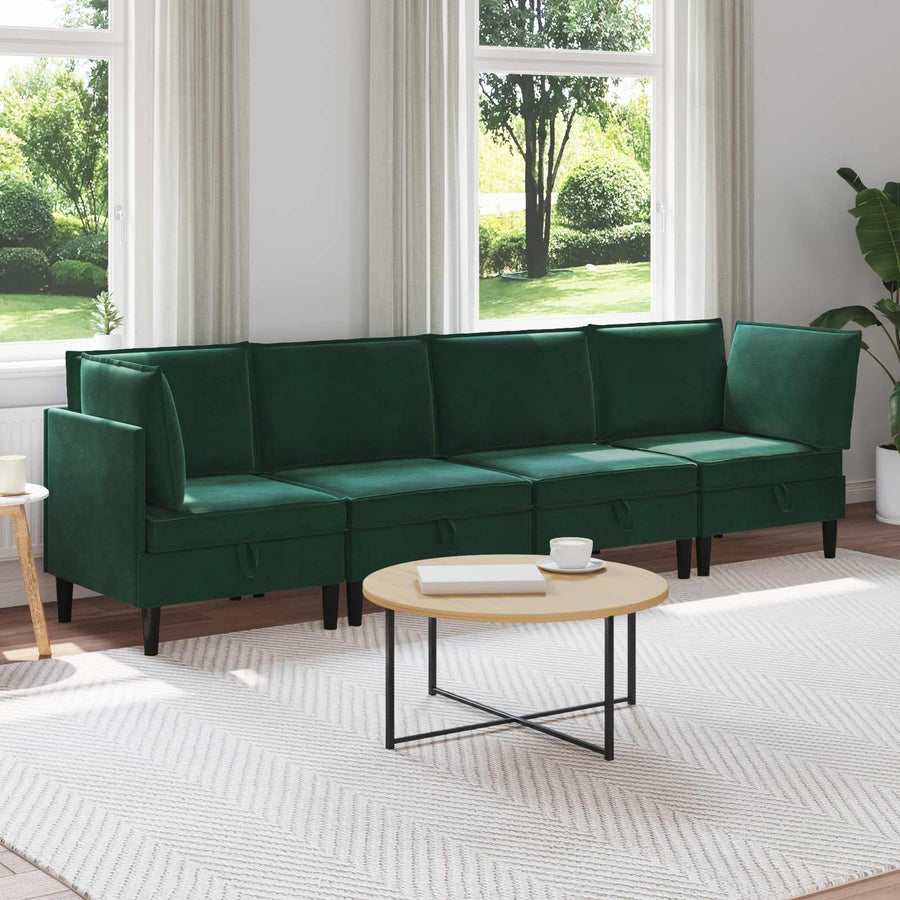 Woonkamer Meubelset met kussen 4 pcs Donkergroen Fluweel