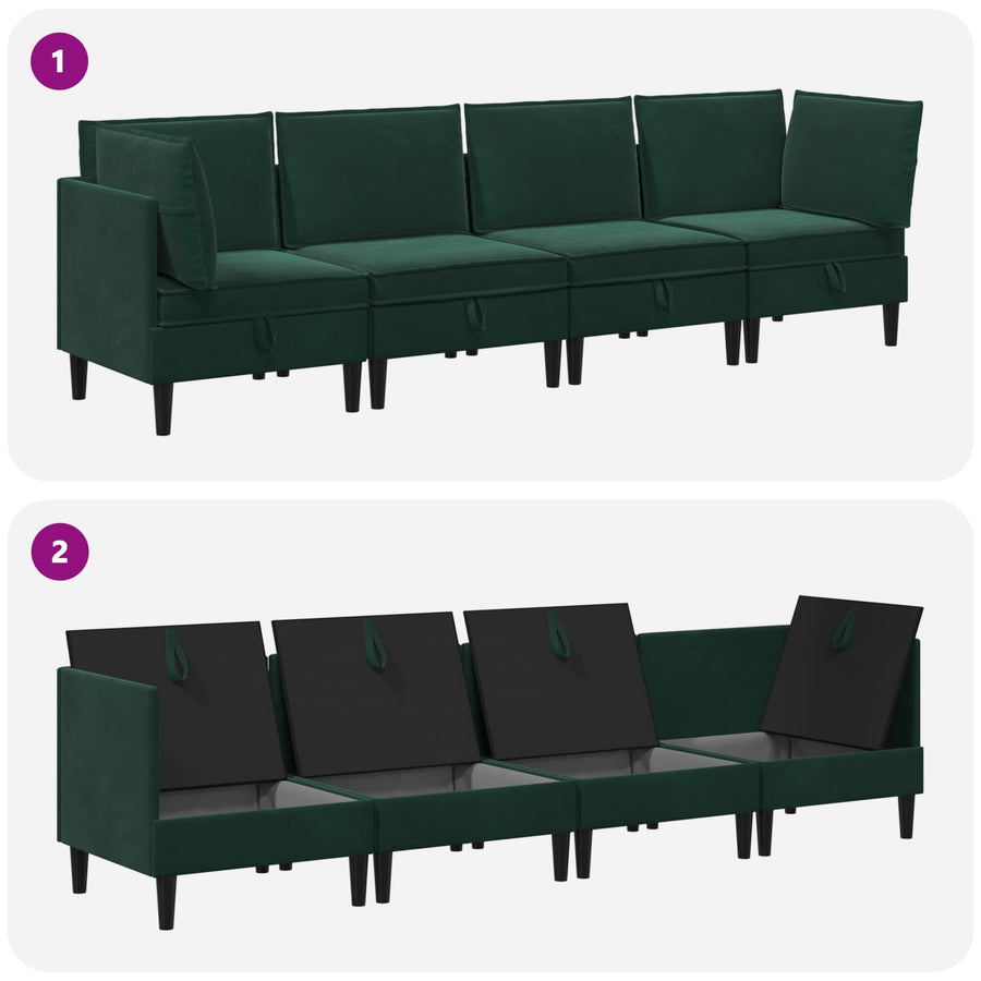Woonkamer Meubelset met kussen 4 pcs Donkergroen Fluweel