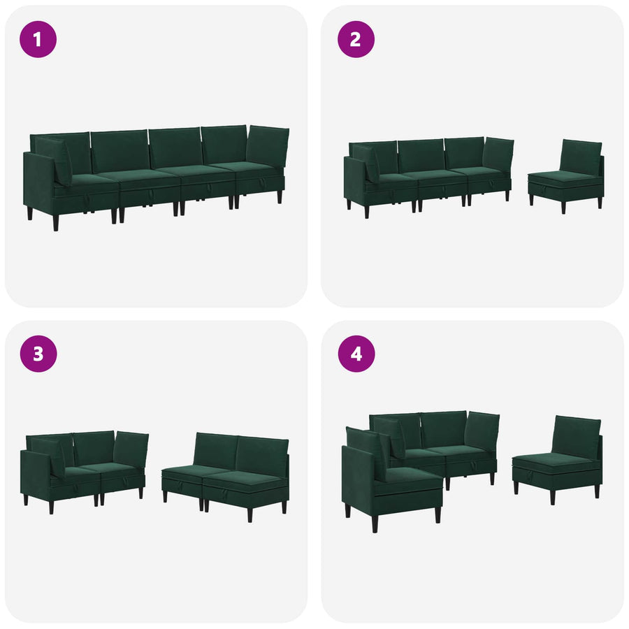 Woonkamer Meubelset met kussen 4 pcs Donkergroen Fluweel