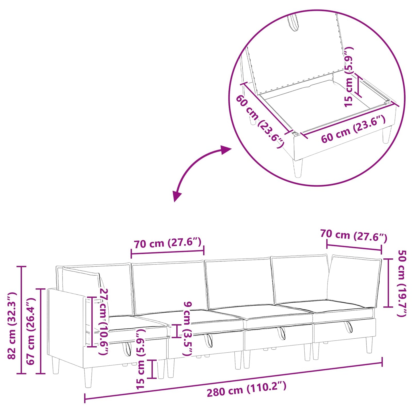 Woonkamer Meubelset met kussen 4 pcs Donkergroen Fluweel