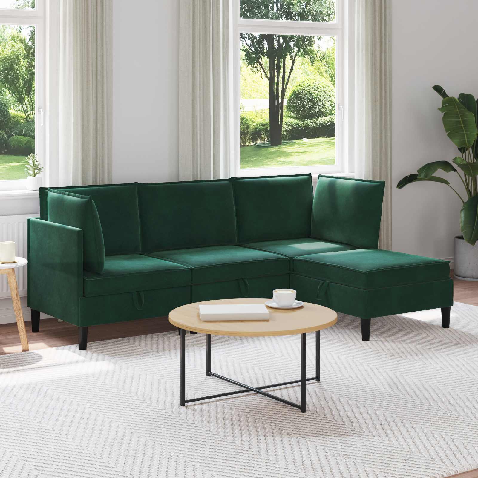 Woonkamer Meubelset met kussen 4 pcs Donkergroen Fluweel