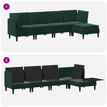 Woonkamer Meubelset met kussen 5 pcs Donkergroen Fluweel