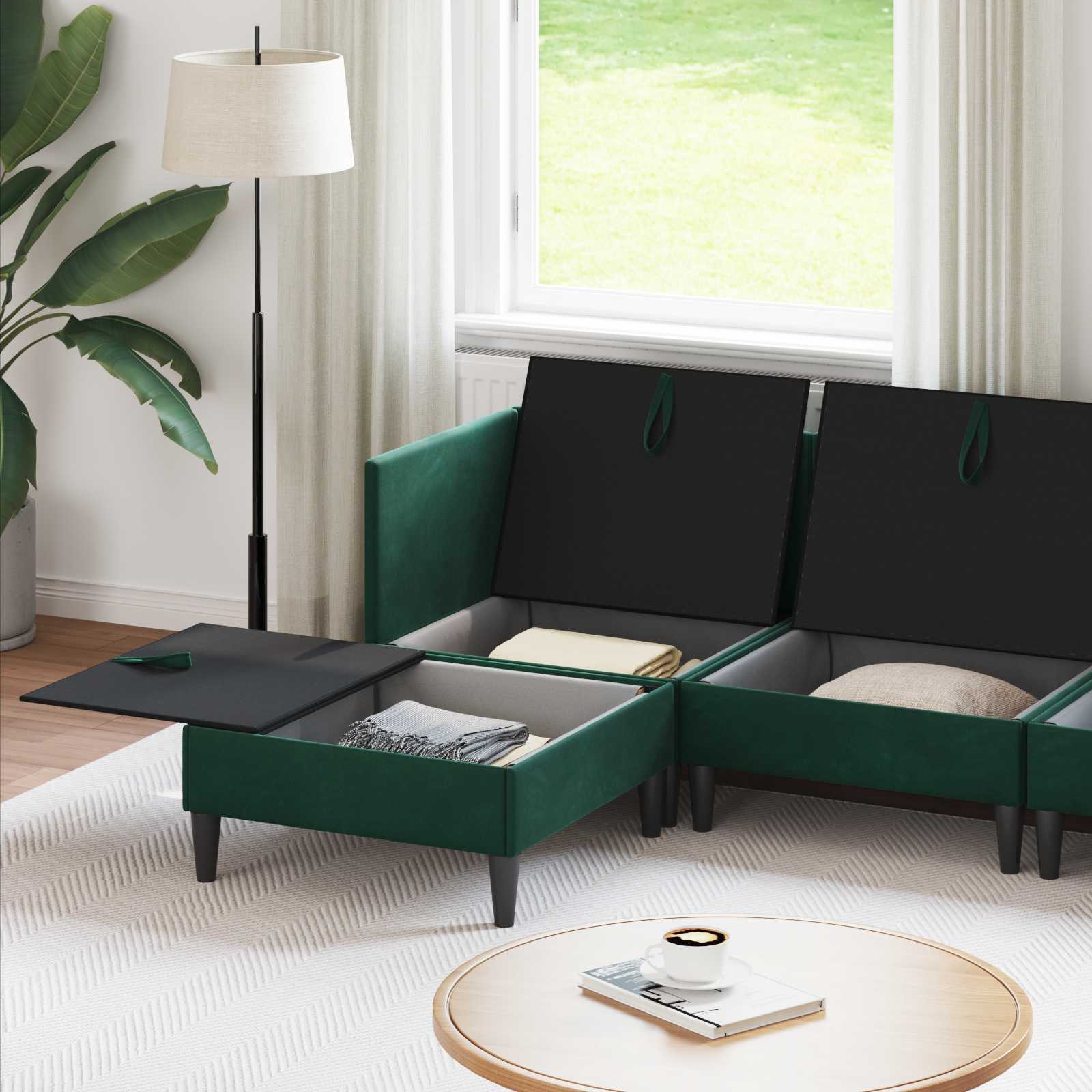 Woonkamer Meubelset met kussen 6 pcs Donkergroen Fluweel