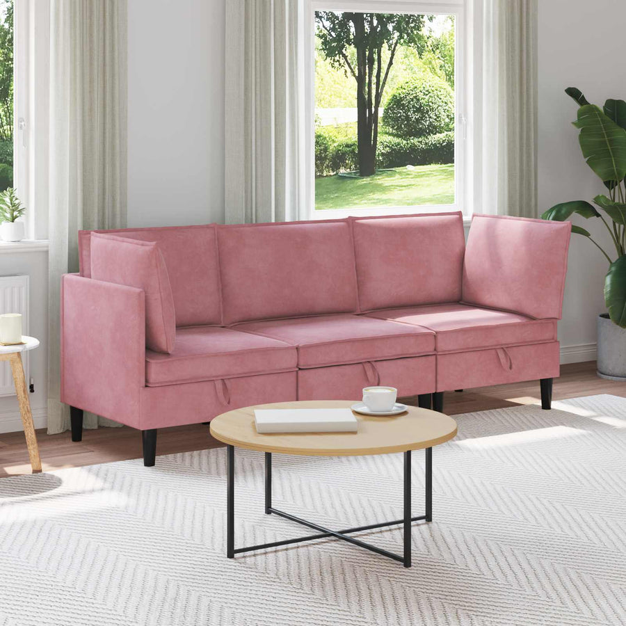 Woonkamer Meubelset met kussen met opslag 3 pcs Roze Fluweel