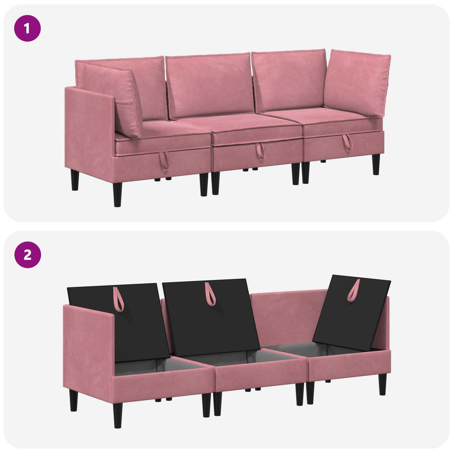 Woonkamer Meubelset met kussen met opslag 3 pcs Roze Fluweel