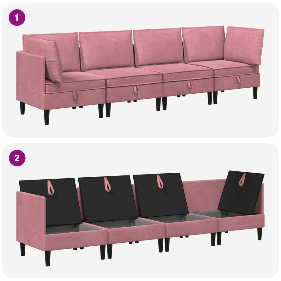Woonkamer Meubelset met kussen met opslag 4 pcs Roze Fluweel
