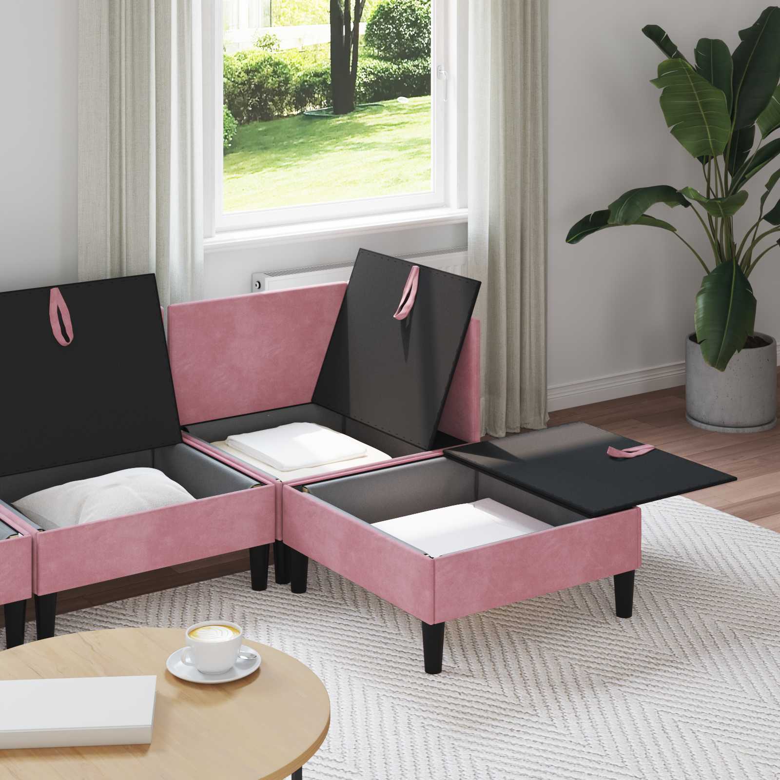 Woonkamer Meubelset met kussen met opslag 4 pcs Roze Fluweel