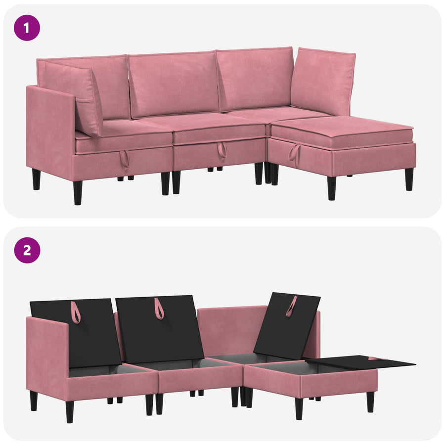 Woonkamer Meubelset met kussen met opslag 4 pcs Roze Fluweel