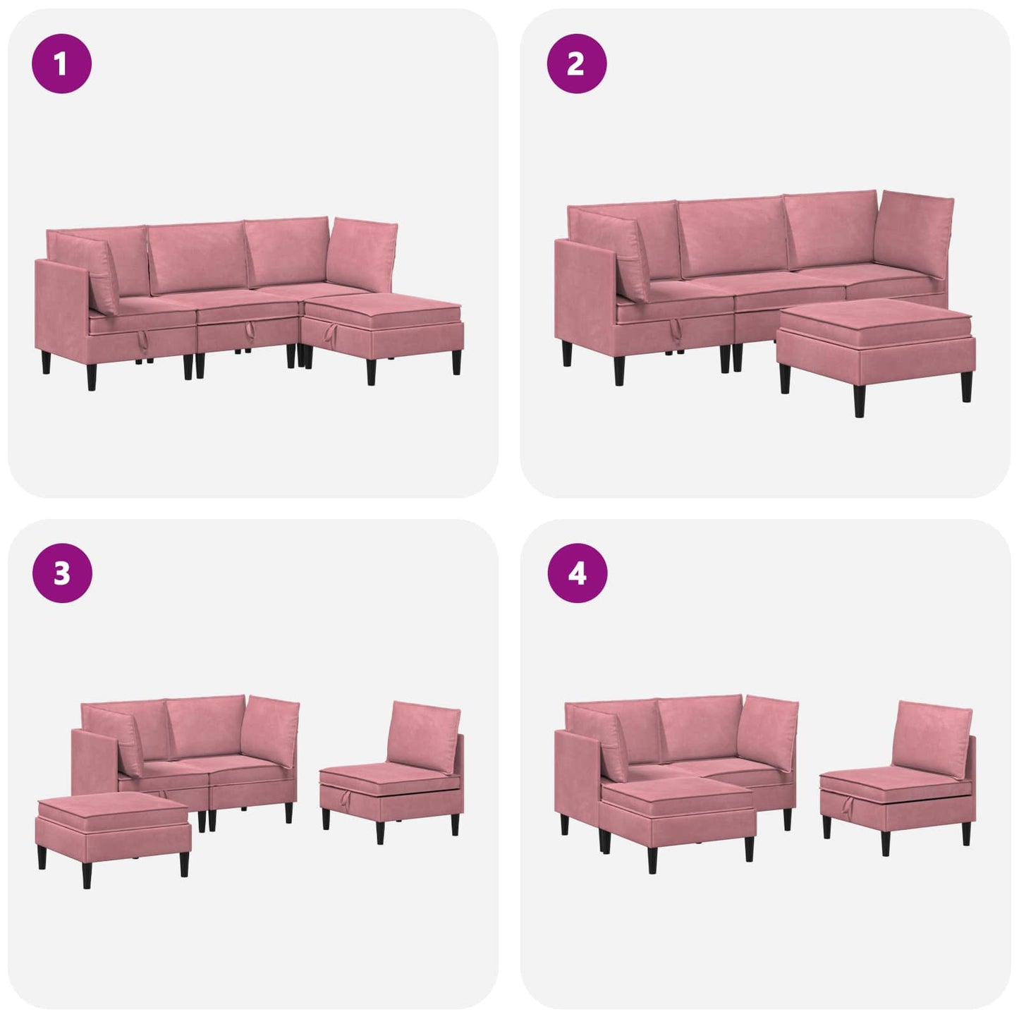 Woonkamer Meubelset met kussen met opslag 4 pcs Roze Fluweel