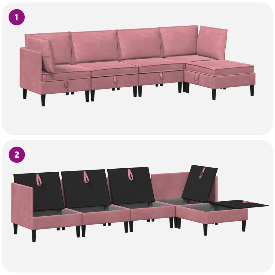 Woonkamer Meubelset met kussen met opslag 5 pcs Roze Fluweel