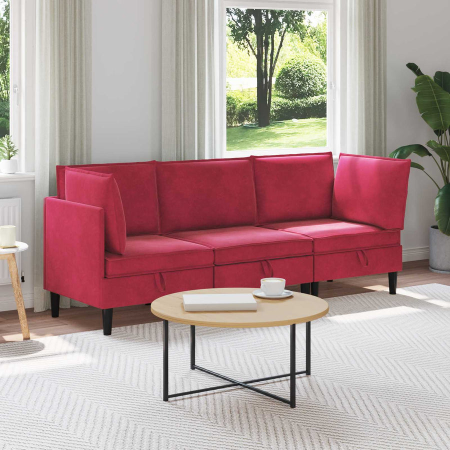 Woonkamer Meubelset met kussen 3 pcs Wijnrood Fluweel