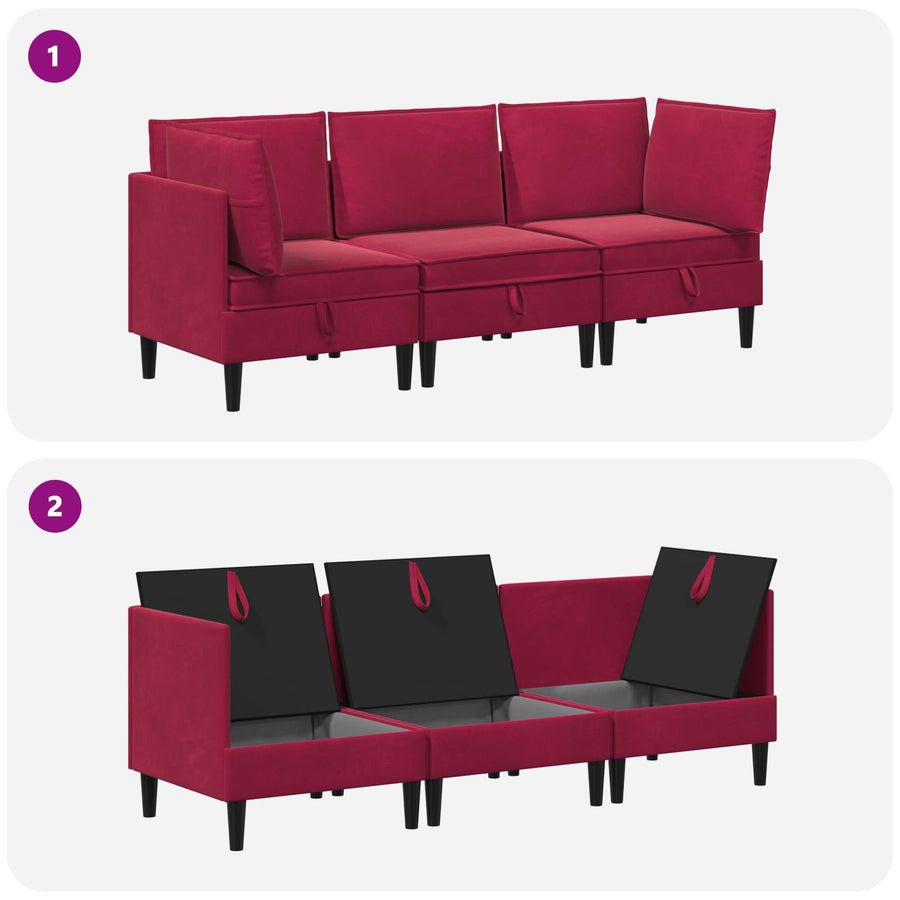 Woonkamer Meubelset met kussen 3 pcs Wijnrood Fluweel