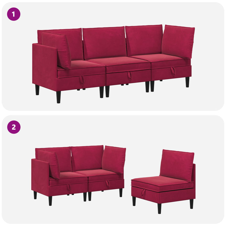Woonkamer Meubelset met kussen 3 pcs Wijnrood Fluweel