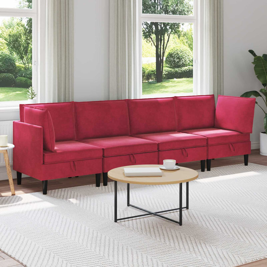 Woonkamer Meubelset met kussen 4 pcs Wijnrood Fluweel