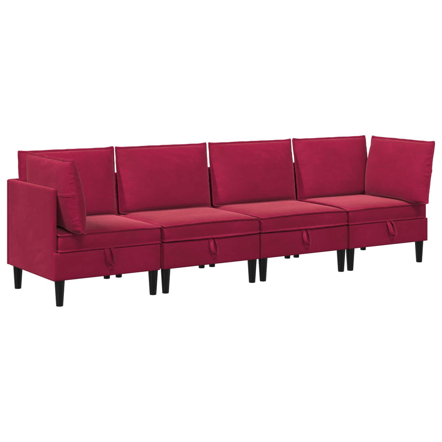 Woonkamer Meubelset met kussen 4 pcs Wijnrood Fluweel