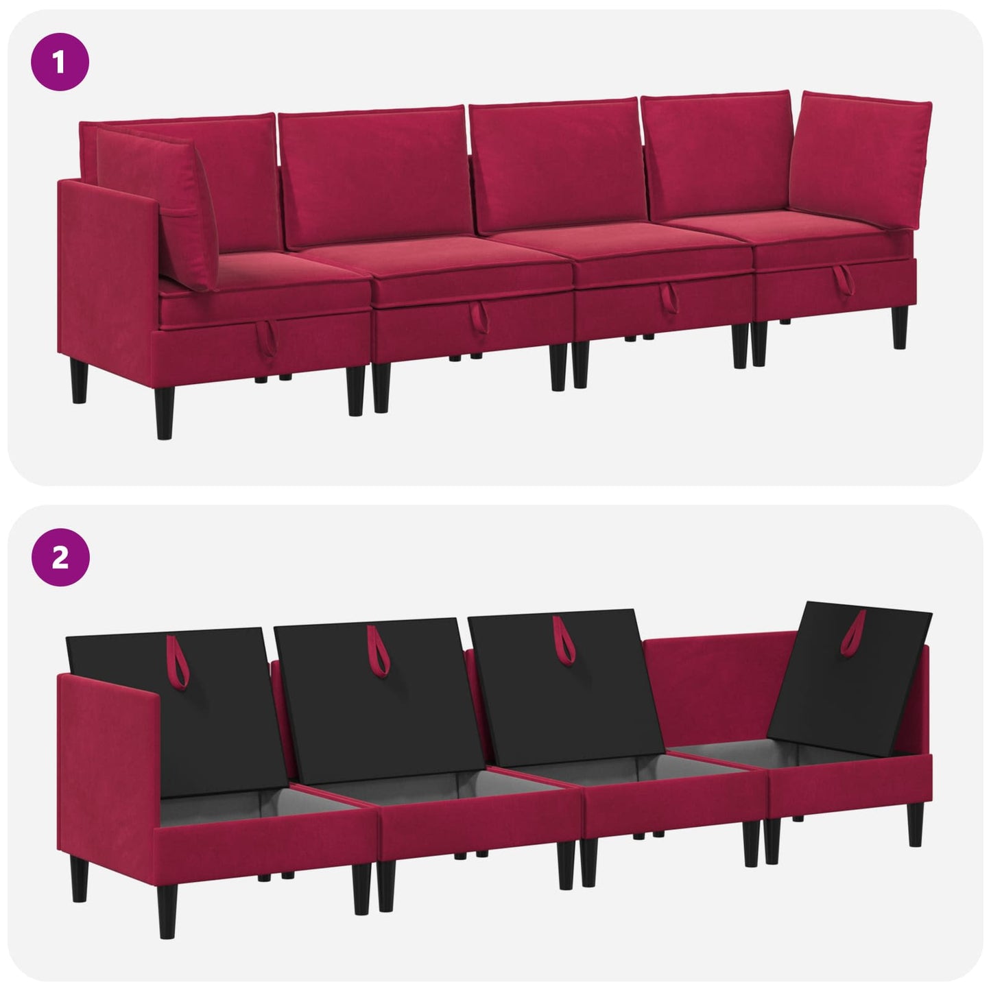 Woonkamer Meubelset met kussen 4 pcs Wijnrood Fluweel