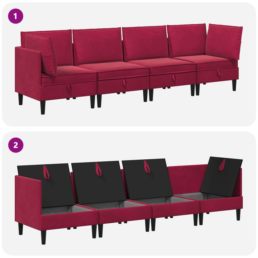 Woonkamer Meubelset met kussen 4 pcs Wijnrood Fluweel
