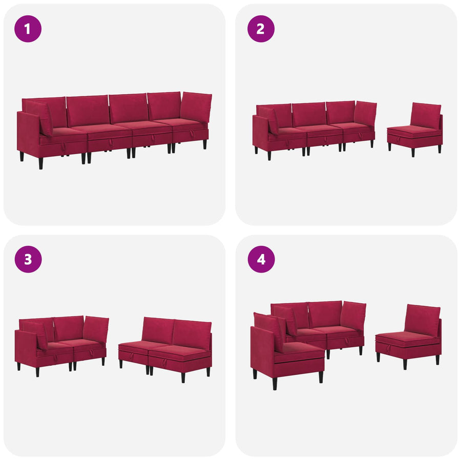 Woonkamer Meubelset met kussen 4 pcs Wijnrood Fluweel
