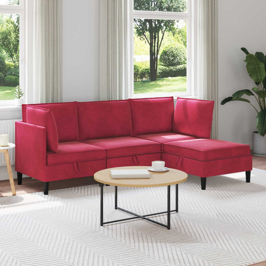 Woonkamer Meubelset met kussen 4 pcs Wijnrood Fluweel