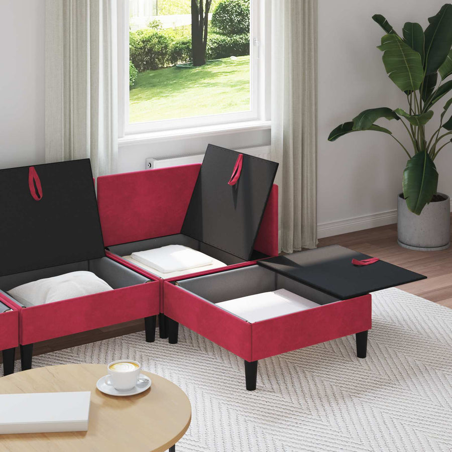 Woonkamer Meubelset met kussen 4 pcs Wijnrood Fluweel