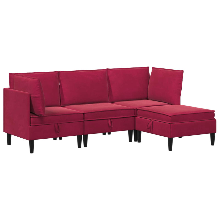 Woonkamer Meubelset met kussen 4 pcs Wijnrood Fluweel