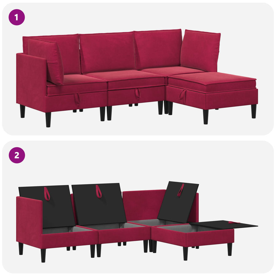 Woonkamer Meubelset met kussen 4 pcs Wijnrood Fluweel