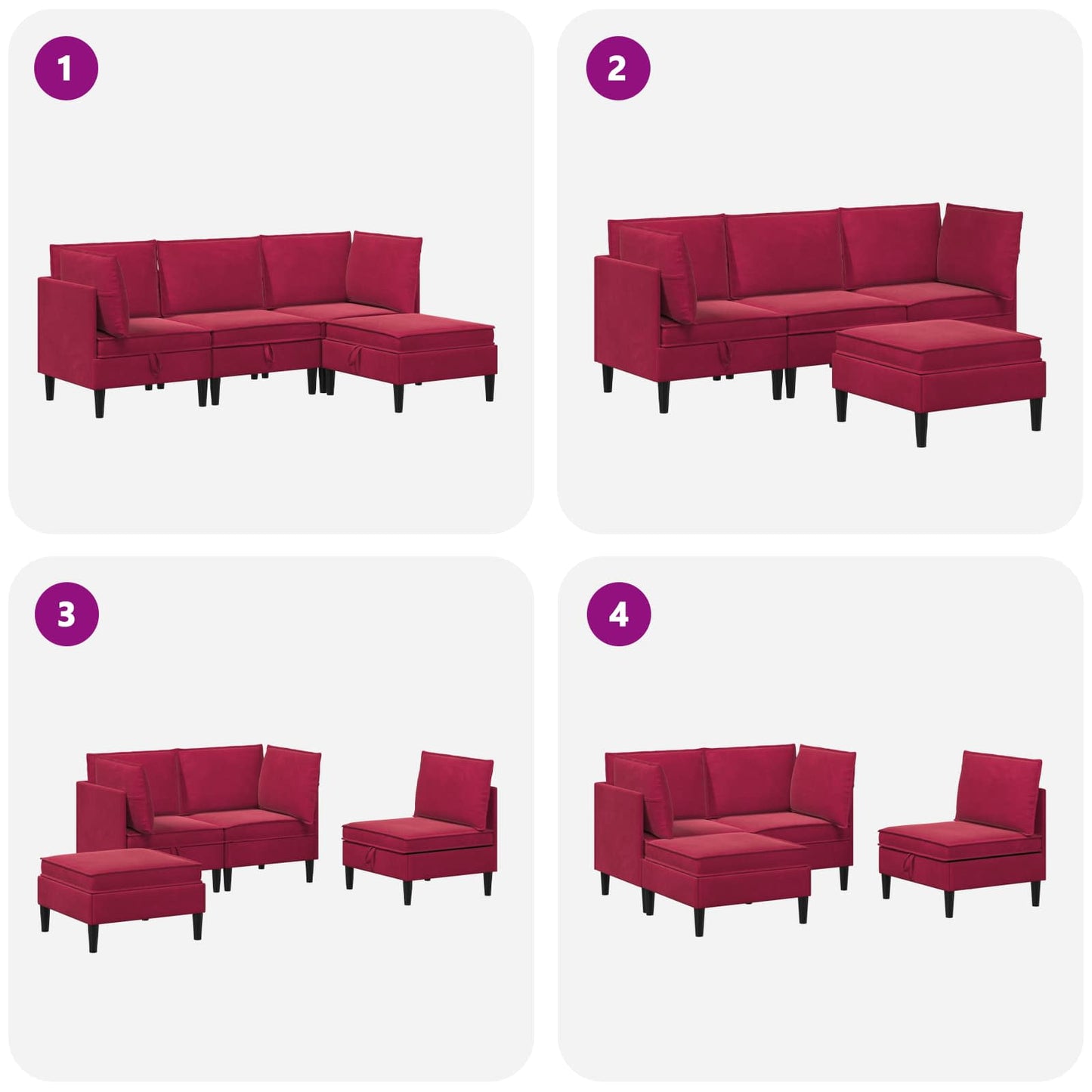 Woonkamer Meubelset met kussen 4 pcs Wijnrood Fluweel