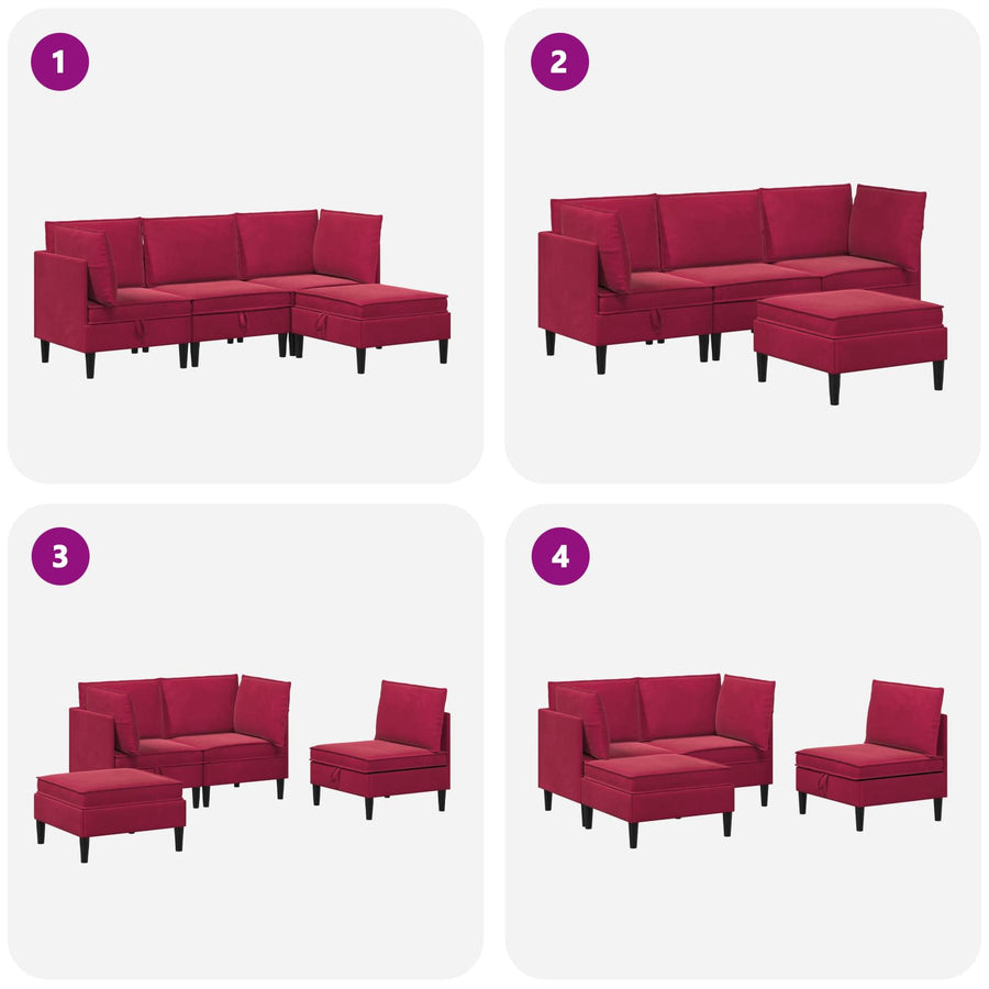 Woonkamer Meubelset met kussen 4 pcs Wijnrood Fluweel