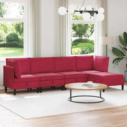 Woonkamer Meubelset met kussen 5 pcs Wijnrood Fluweel