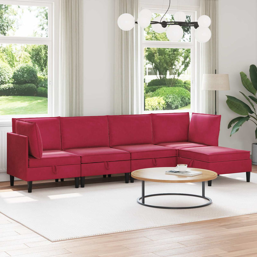 Woonkamer Meubelset met kussen 5 pcs Wijnrood Fluweel