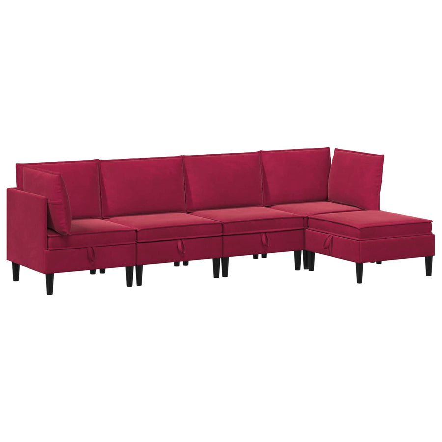Woonkamer Meubelset met kussen 5 pcs Wijnrood Fluweel