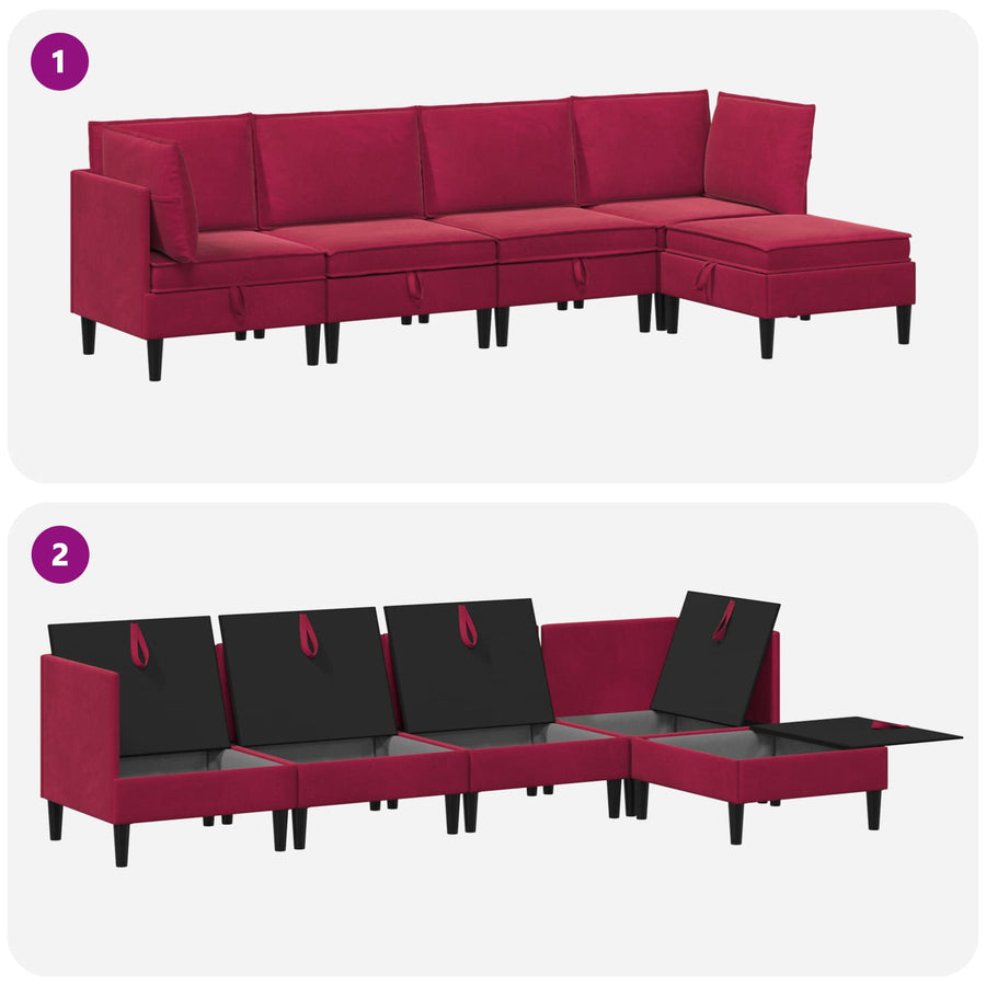 Woonkamer Meubelset met kussen 5 pcs Wijnrood Fluweel