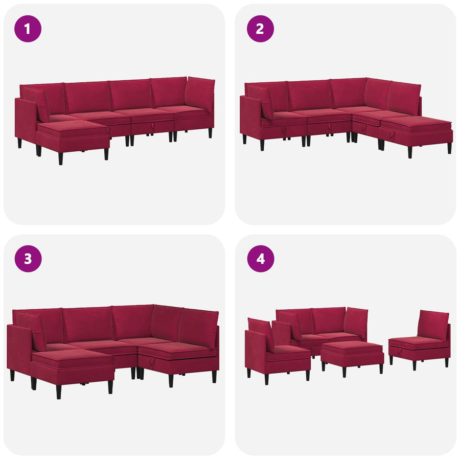 Woonkamer Meubelset met kussen 5 pcs Wijnrood Fluweel