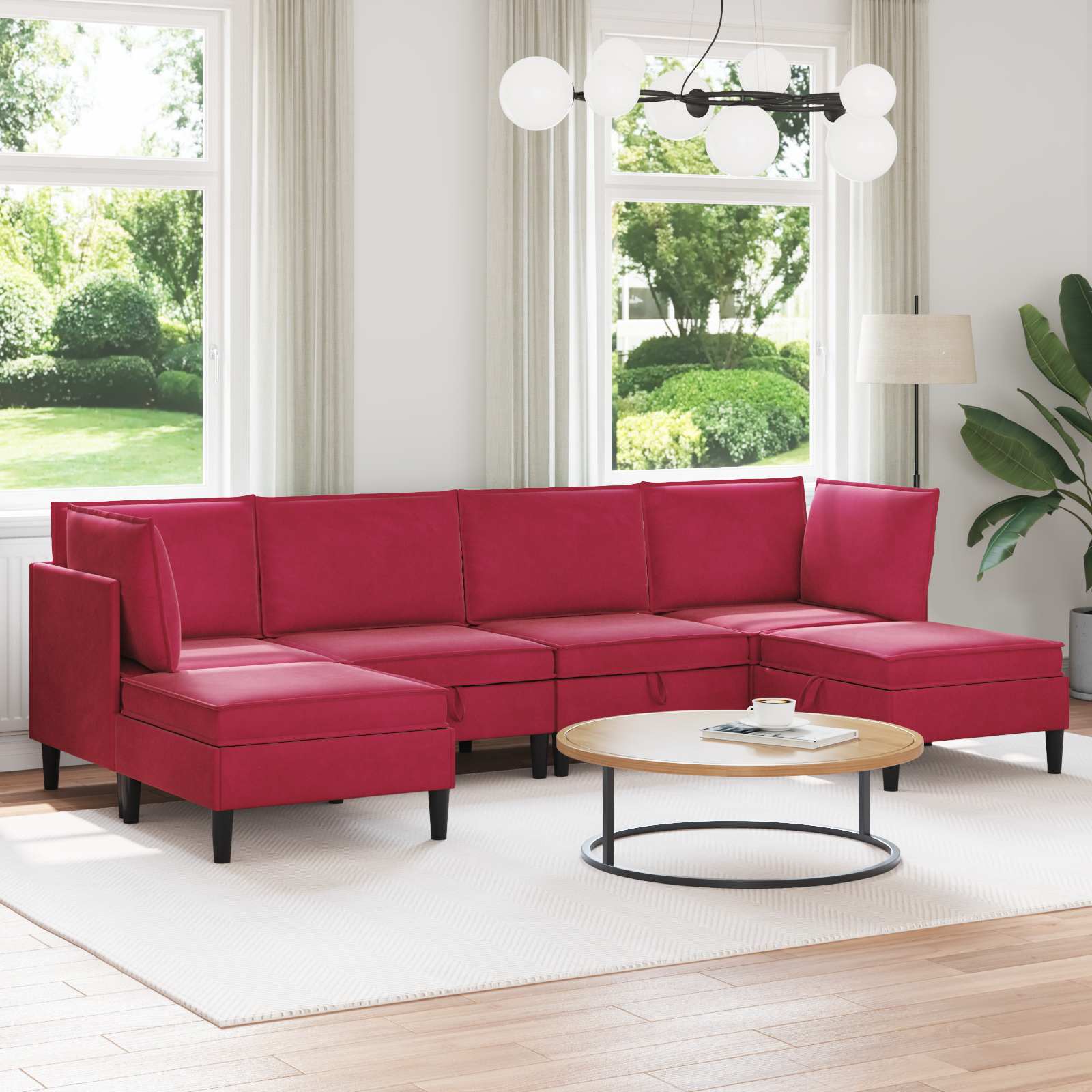 Woonkamer Meubelset met kussen 6 pcs Wijnrood Fluweel