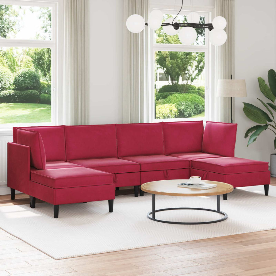Woonkamer Meubelset met kussen 6 pcs Wijnrood Fluweel