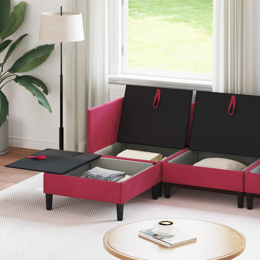 Woonkamer Meubelset met kussen 6 pcs Wijnrood Fluweel