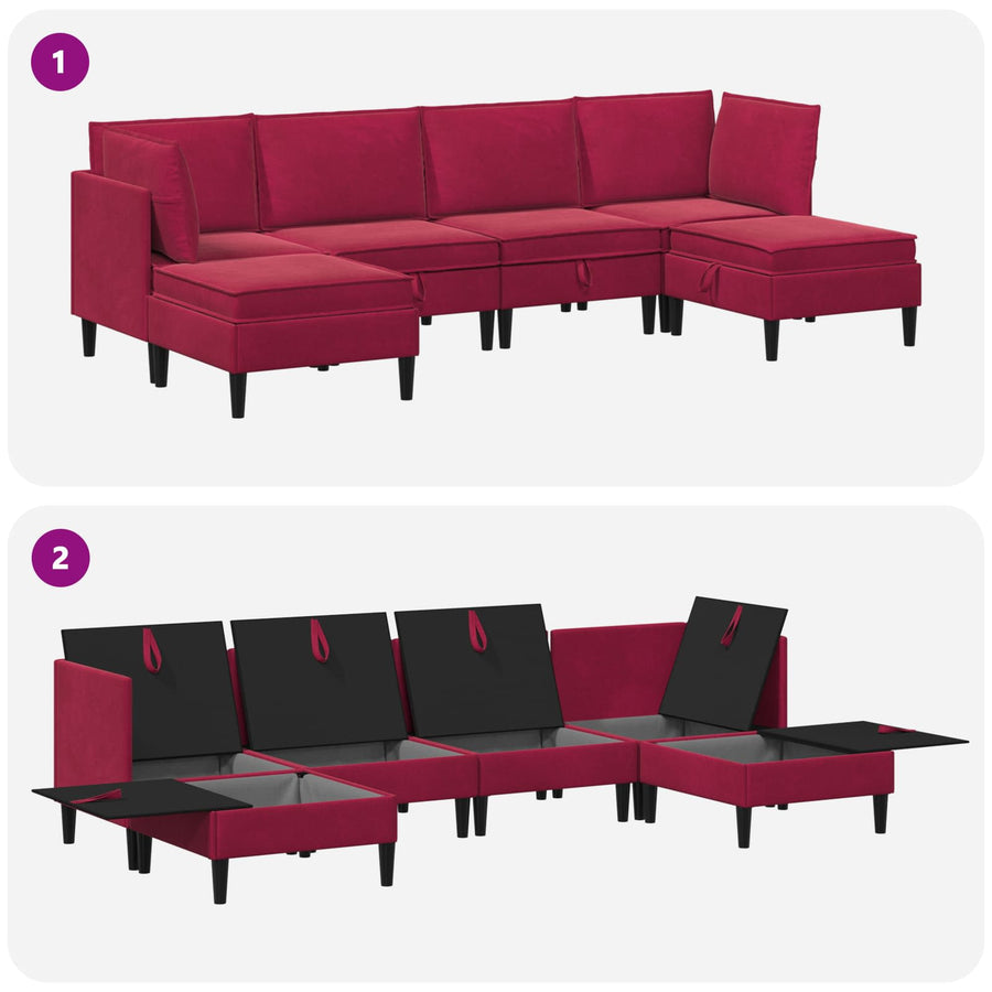 Woonkamer Meubelset met kussen 6 pcs Wijnrood Fluweel