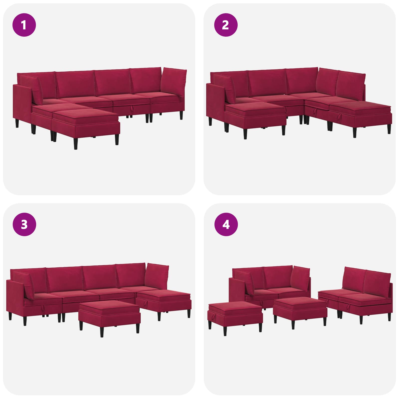 Woonkamer Meubelset met kussen 6 pcs Wijnrood Fluweel