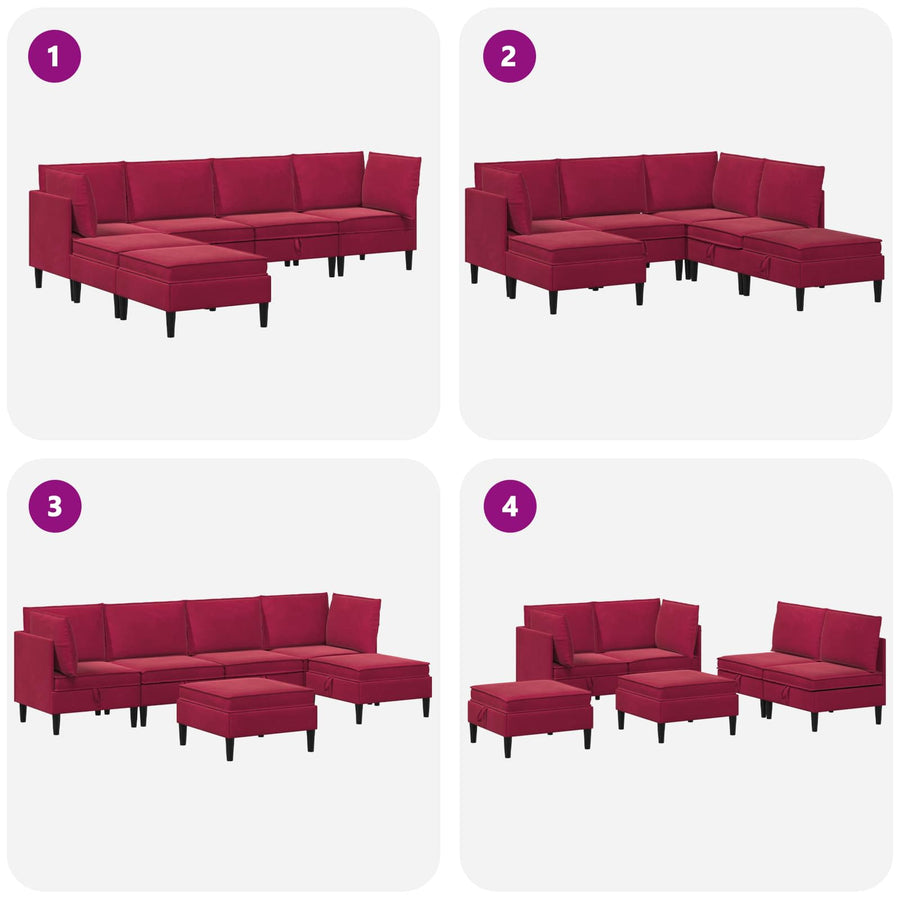 Woonkamer Meubelset met kussen 6 pcs Wijnrood Fluweel