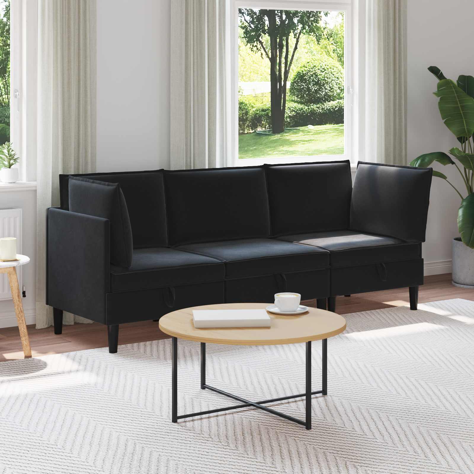 Woonkamer Meubelset met kussen met opslag 3 pcs Zwart Fluweel