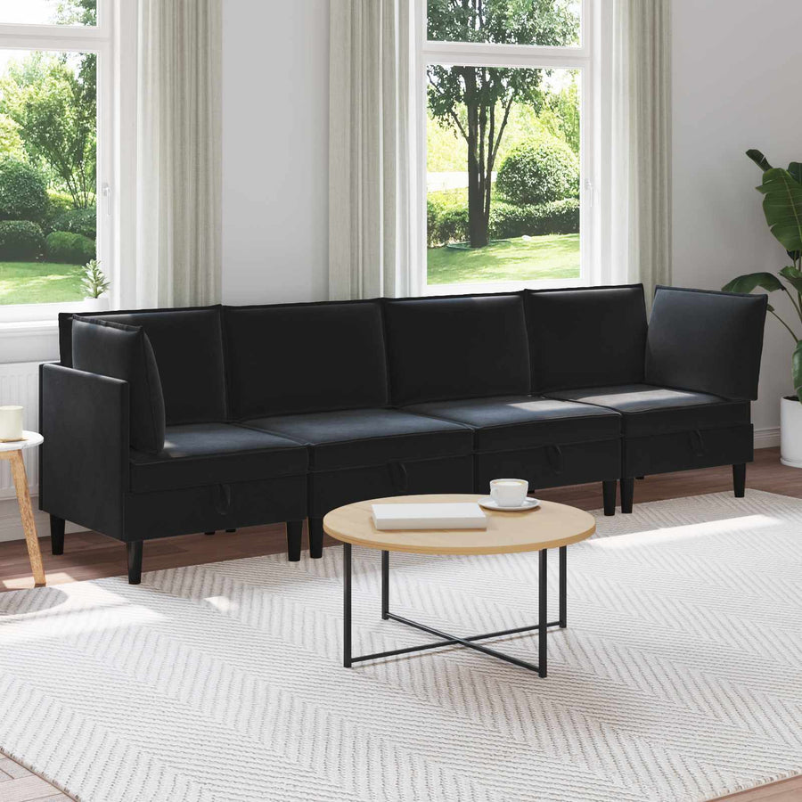 Woonkamer Meubelset met kussen met opslag 4 pcs Zwart Fluweel