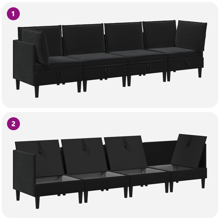 Woonkamer Meubelset met kussen met opslag 4 pcs Zwart Fluweel