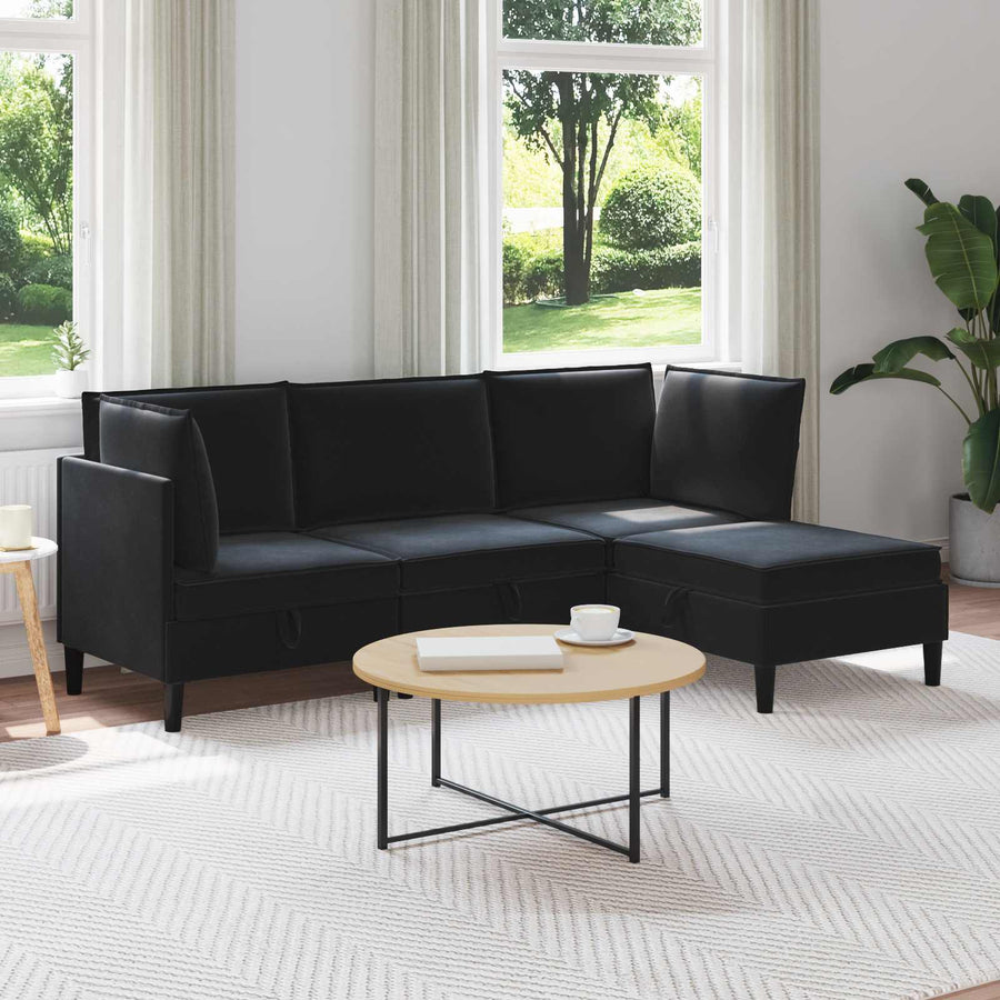 Woonkamer Meubelset met kussen met opslag 4 pcs Zwart Fluweel