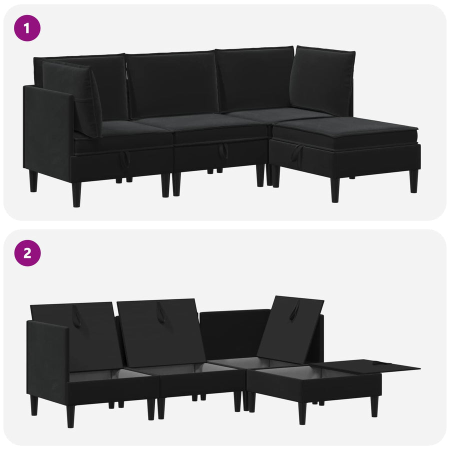 Woonkamer Meubelset met kussen met opslag 4 pcs Zwart Fluweel